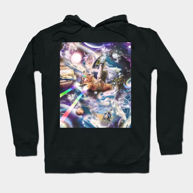 Llama On Rainbow Laser Cat Unicorn In Space Hoodie by Random Galaxy